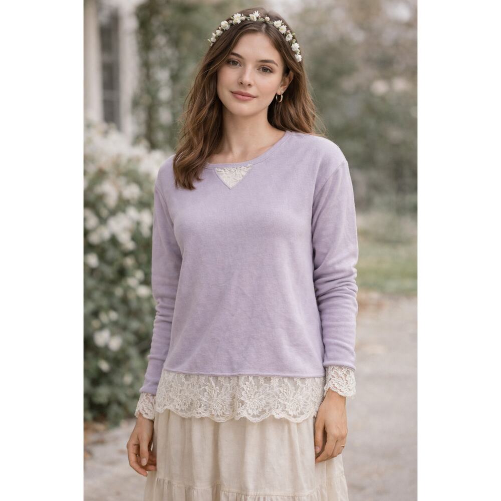 NWT Arizona Jean Co Lavender Lace Trim Top Fairycore Pastel Soft Knit Large